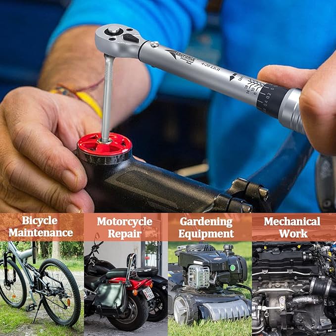 AEROFORCE 19Pcs 1/4 inch Drive Click Dual-Direction Adjustable Bike Torque Wrench Set（4-20 Lb.ft/5.4-27.2 Nm）, with 6 Sockets, Hex, Torx, Extension Bar, 1/4'' Ratchet Wrench, Maintenance Kit for MTB.