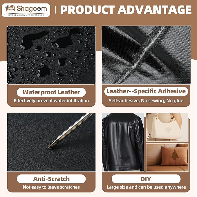 Shagoom Leather Repair Patch, 17X79 Inch Repair Patch Self Adhesive Waterproof, DIY Large Vinyl Patches for Couches, Furniture, Kitchen Cabinets, Wall （Coffee, 17X79 Inch）