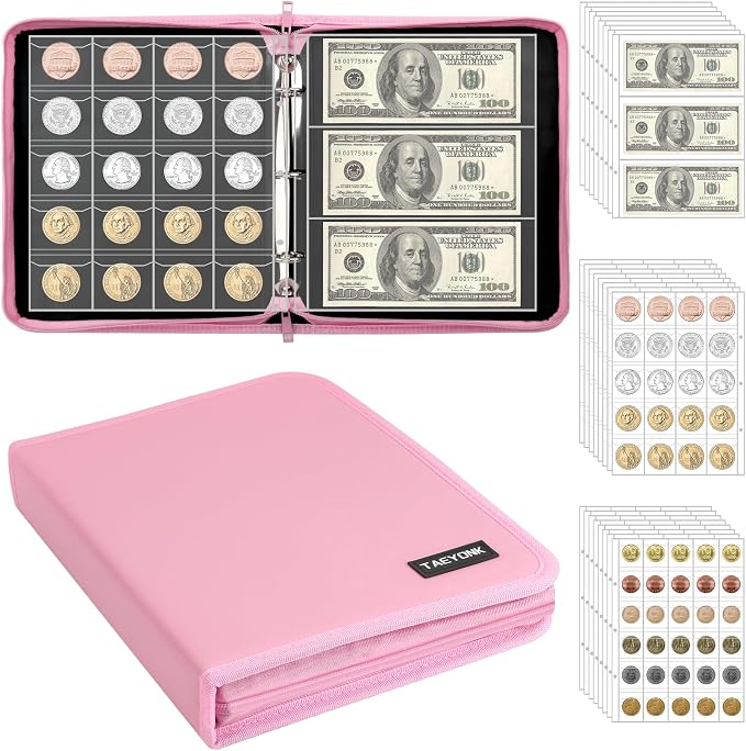 Coin Collection Book Holder for Collectors, 520 Pockets Fireproof Coins by TAEYONK