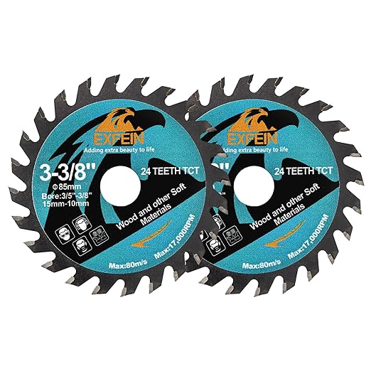 Wood Cutting Disc 3-3/8" 2pcs - 24T TCT Carbide Tipped Teeth Compact Circular Saw Blade with 10mm Arbor, General Purpose for Cuttting in Wood Plastic and Composite Materials