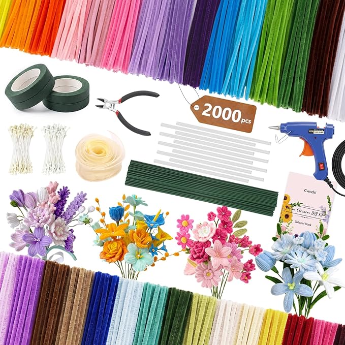 2000 PCS Pipe Cleaner Flower Kit, 30 Assorted Colors Pipe Cleaners Craft by Unknown