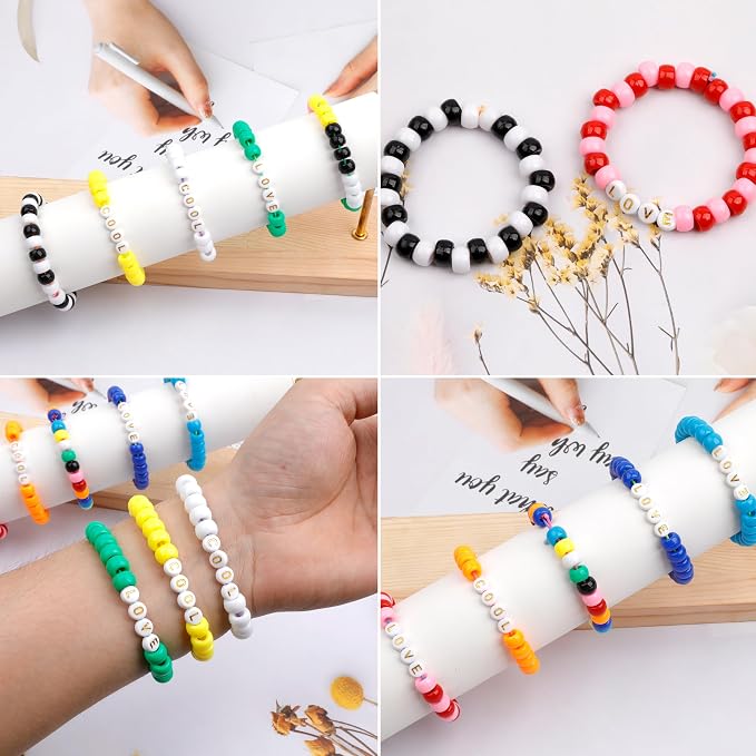 Auvoua 1000Pcs Pony Beads Bracelet 9mm Yellow Plastic Barrel Pony Beads - Image 3