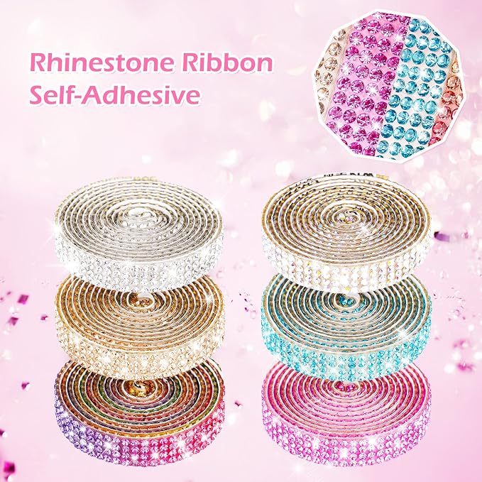NiArt Self Adhesive Crystal Rhinestone Diamond Ribbon 6 Rolls, 0.9cm Wide Total - Image 5