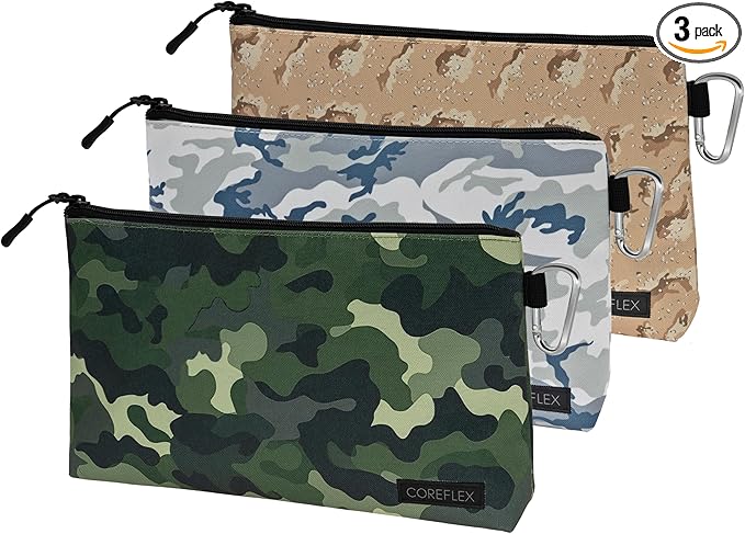COREFLEX Premium Tool Pouch Zipper Bag, Small Tool Bag, Multipurpose Storage pouch, Heavy duty Flat Bottom Tool bag with YKK Zipper (3 pack Large Camouflage)