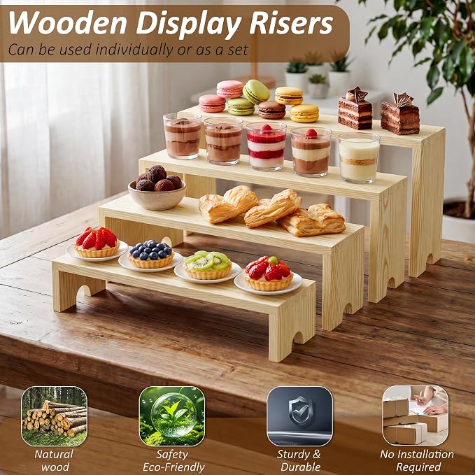 2 Set Wooden Cupcake Stand for Decor, 4 Tiered Stackable Display Risers - Image 2