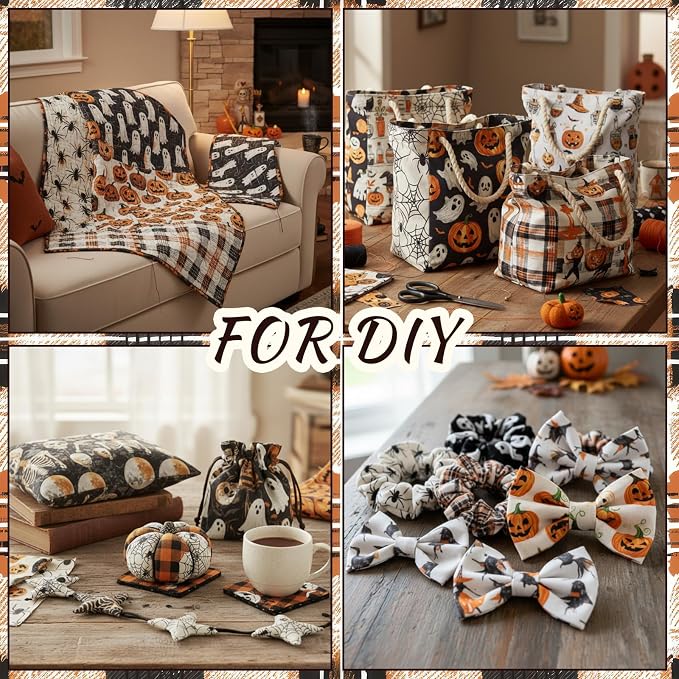 HunnmingRe 20 Pcs 10''x10'' Halloween Quilting Fabric Square Spooky Ghost - Image 5