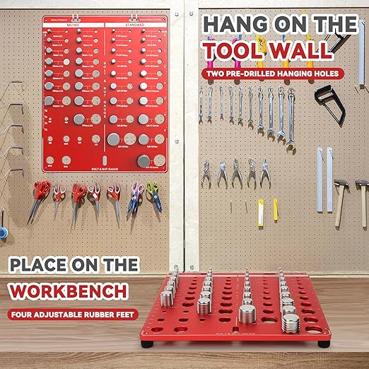 42 Nut and Bolt Thread Checker, Bolt Size and Thread Gauge, Screw Identifier Gauge with 19 Standard & 15 Metric Bolt & 8 Drill Bit Gauge, Gift for Mechanic Dad Son