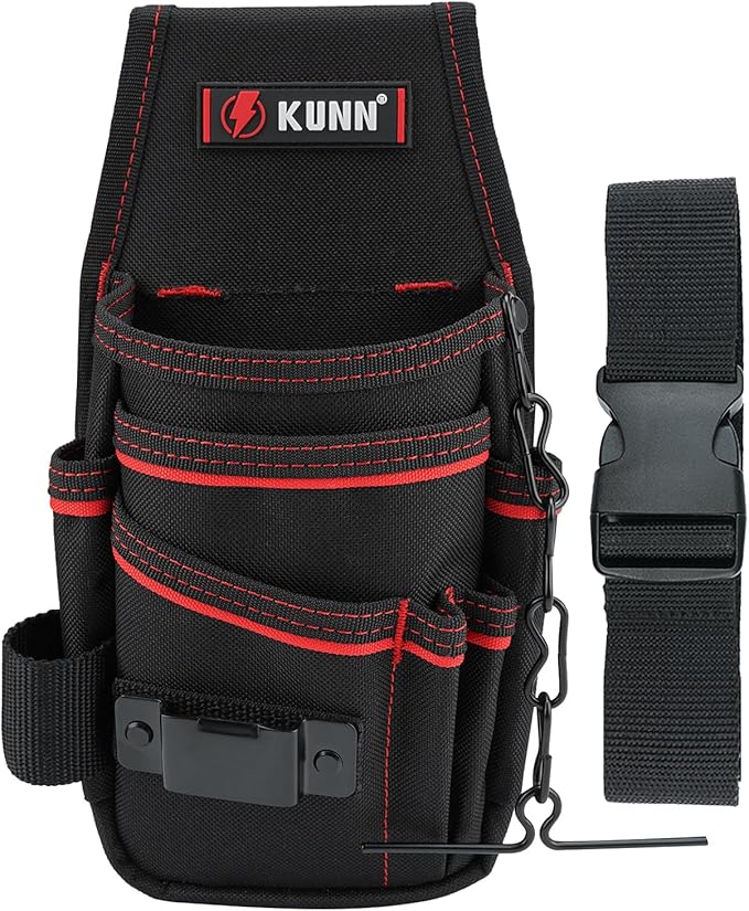 KUNN Electrician Tool Pouch with Belt Clip - 7-Pocket Lightweight Small Tool Belt Pouches for Carpenters, Technicians, HVAC - Heavy Duty Multi-Pocket Organizer for Construction, Maintenance, DIY Tools