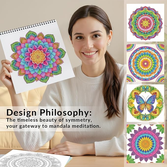 FUNLAVIE Mandala Coloring Book for Adults Relaxation and Teens Stress Relief - Image 8