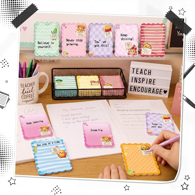 Gersoniel 9 Pcs Inspirational Scalloped Sticky Notes, Aesthetic Colorful Sticky - Image 2