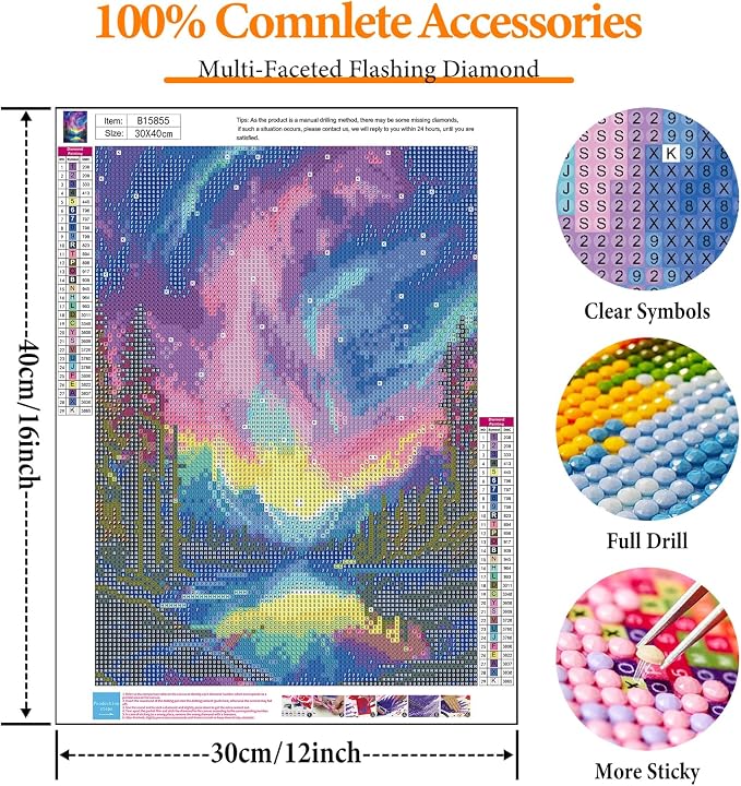 Offito Aurora Diamond Art Kits for Adults, 5D Starry Sky Lake Diamond Painting - Image 4