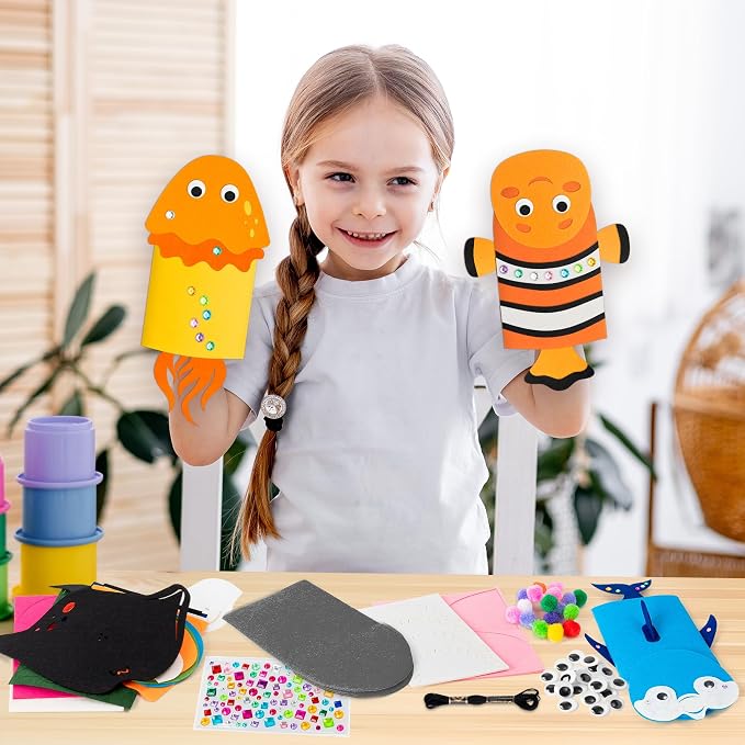 WATINC 6Pcs Hand Puppet Making Kit, Art Craft Felt Sock Puppet Toys, Creative - Image 6
