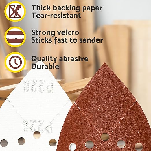 Black and Decker Mouse Sander Pads 220 Grit 50 Pack, Mouse Sander Sandpaper, 12 Hole Hook and Loop Sanding Pads, Detail Palm Sand Paper Set with Tack Cloth by S&F STEAD & FAST