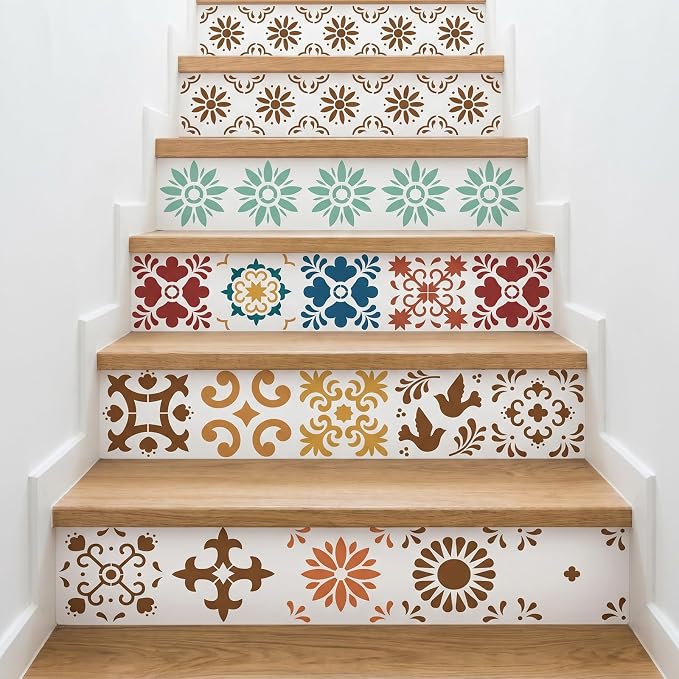 Yuanchu 16 Pack Tile Stencil Set, Reusable Spanish Mexican Talavera Stencils - Image 3