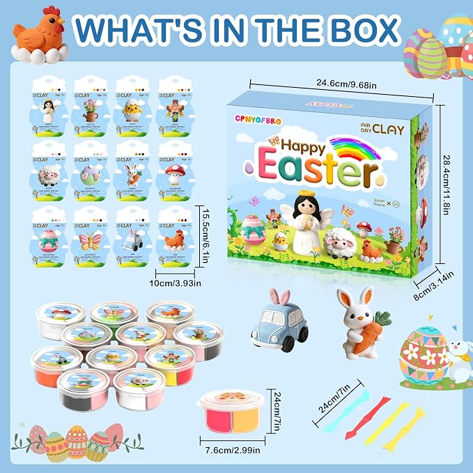 Easter Air Dry Clay for Kids, 12 Boxes Modeling Magic Clay Kit - Image 2
