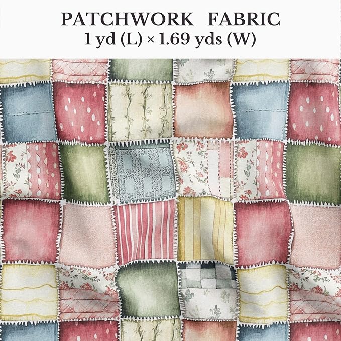 Soft Meadow Patchwork Cotton Fabric Panel, Pastel Floral & Stripe Design - Image 2