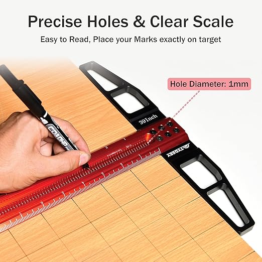 TYDEEY 12, 24, 31, 39 in Precision Ruler Square T-Shaped Woodworking Scriber Measuring Tool, Aluminum Alloy Architect Ruler for Carpenter Work, T Type Wood Layout and Measuring Tools (31 inch)
