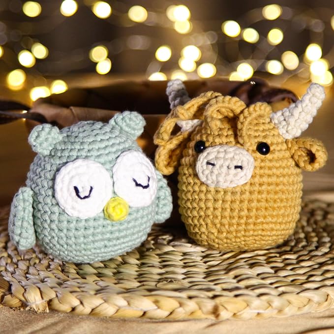 CrochetBox Crochet Kit for Beginner, Highland Cow and Owl Learn How to Crochet - Image 7