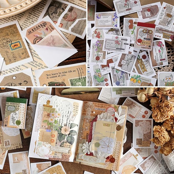 PRSTINCOL 6 Sets 300 Pcs Washi Stickers Book, Vintage Aesthetic Sticker Set - Image 5
