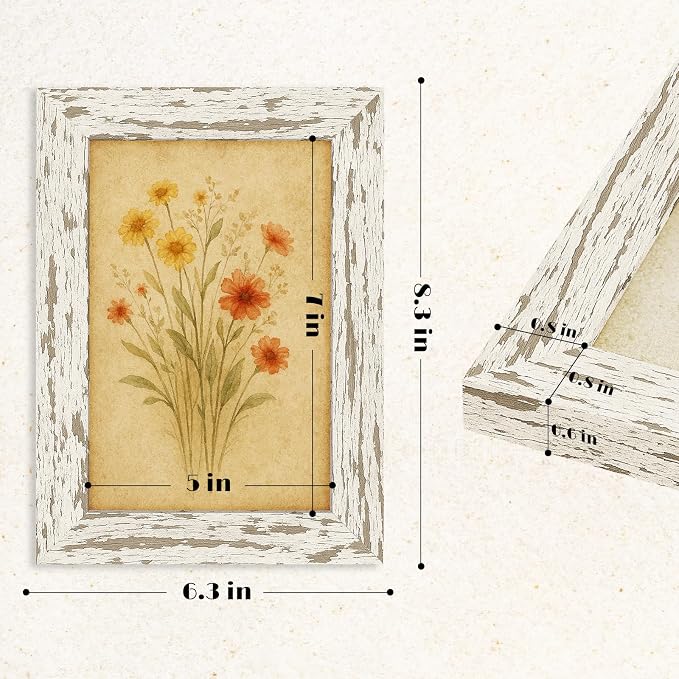 puthiac 5x7 Rustic Farmhouse Picture Frame, Distressed White, 1 Pack | - Image 5