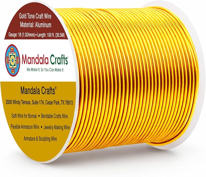 Mandala Crafts 18 Gauge Gold Tone Anodized Aluminum Craft Wire, 100 FT | Colored by MandalaCrafts