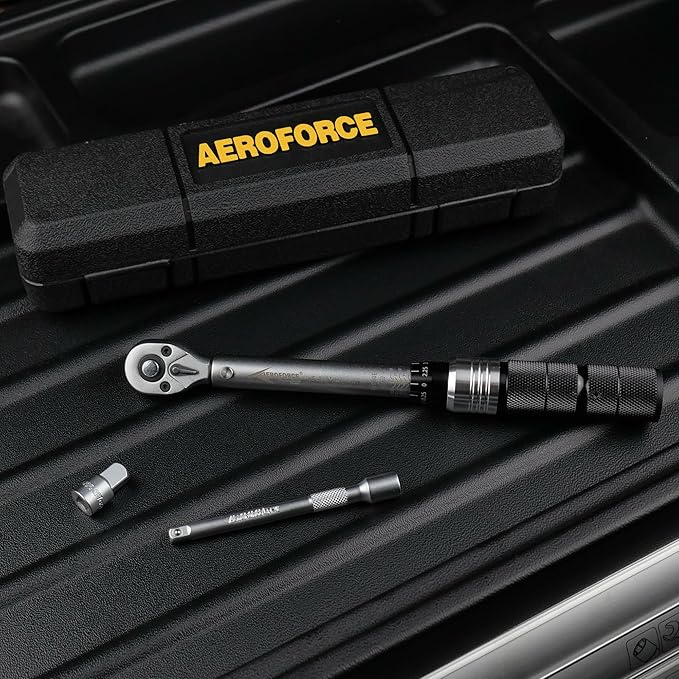 AEROFORCE 1/4-inch Drive Click Torque Wrench set（4-20Lb.ft/5.4-27.2Nm) with 4 inch Extension Bar and a 1/4" to 3/8" Adapter,Small Torque Wrench for Bike, Motorcycle and Car Repair
