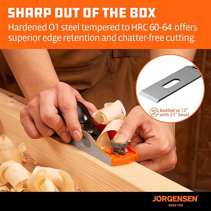 JORGENSEN NO.60-1/2 6-1/4" Wood Planer, Mini Hand Planer for Woodworking, Low Angle Block Plane, Small Hand Plane for Trimming, Wood Planing, Craft - Professional Ductile Iron Body, Adjustable Mouth
