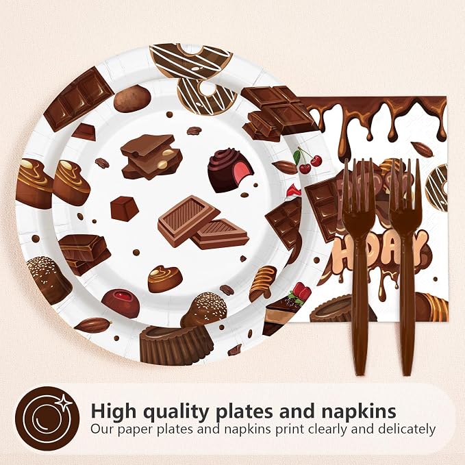 96 Pcs Chocolate Birthday Party Decoration Sweet Chocolate Plates and Napkins - Image 3