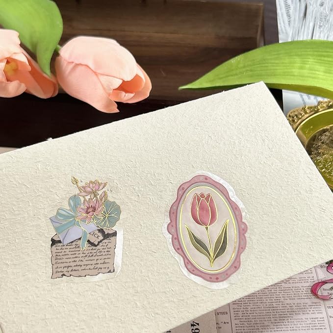 50 PCS Gold Stamp Stickers for Scrapbooking Journaling Junk Journal Scrapbook - Image 7
