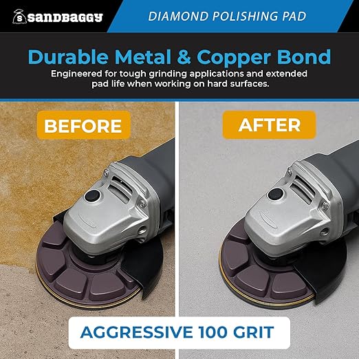 Sandbaggy 3" Metal Bond Diamond Polishing Pad - 100 Grit (8mm Thick) (4, 3-inch)