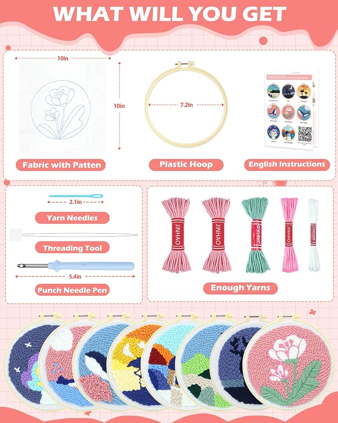 FIVEIZERO DIY Punch Needle Kit for Beginners, Yarn Punch Needle Art Craft Kit - Image 2