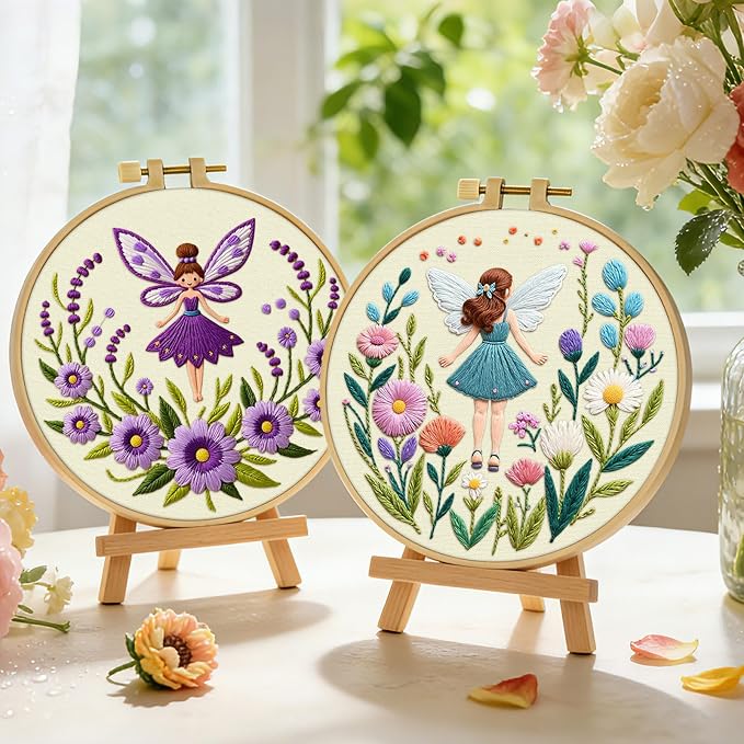 ERKOON Embroidery Kit for Beginners, 2 Set Flower Cross Stitch Set Include - Image 6