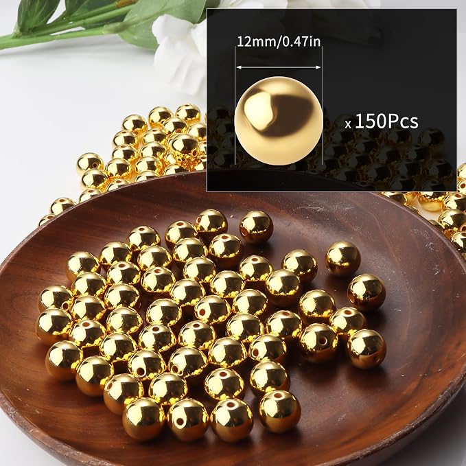 150pcs Gold 12mm Pearl Beads - Image 2