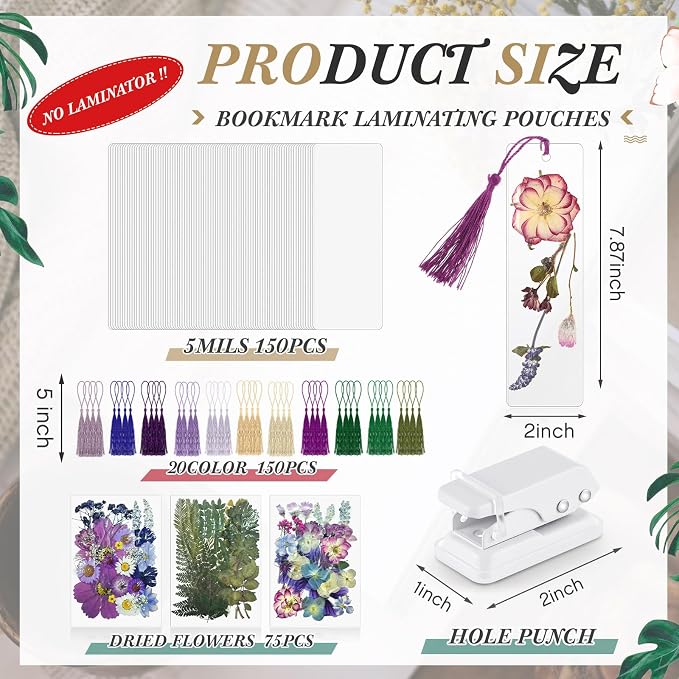 Fuyoooo 376 Pcs Pressed Flowers Bookmark Making Kit, DIY Bookmark Laminating - Image 2