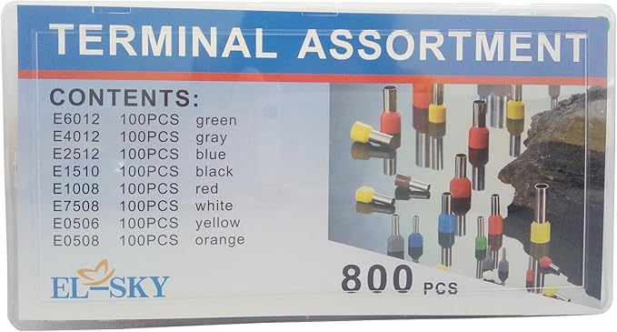 EL-SKY 800pcs Assortment Ferrule Wire Copper Crimp Connector, Wire Terminals Kit, Wire Connector Kit, Insulated Cord Pin End Terminal AWG 22-10 Kit