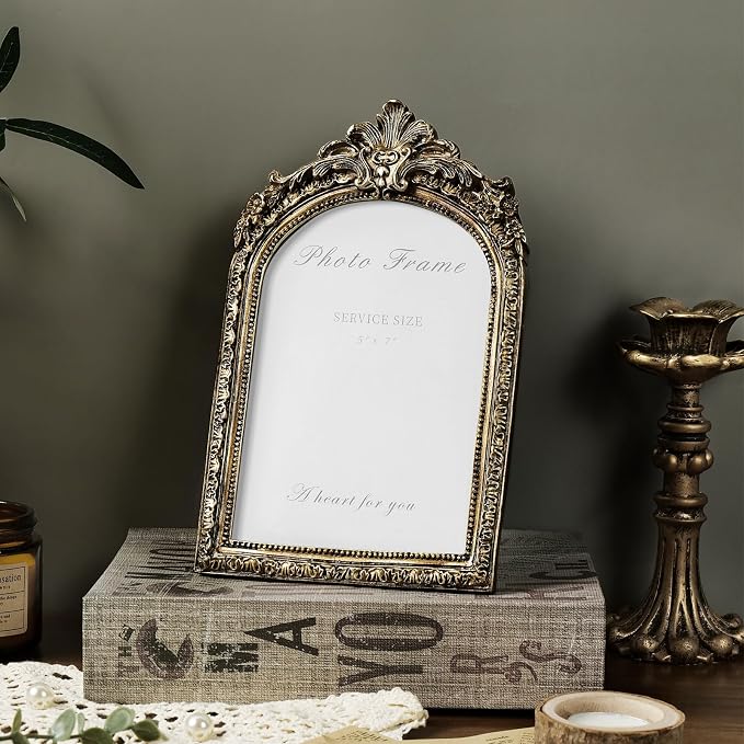 Cuspin 5x7 Picture Frame Arched Gold Frames, Vintage Bronze 5 by 7 Photo Frame - Image 8