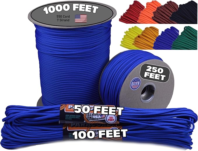 BORED? PARACORD! 550 lb Paracord - Ideal for Crafting, Camping, DIY Projects, Active & Military Outdoors - Strong Survival Rope - Tactical Parachute Cord Type III - Royal Blue 1000 Feet