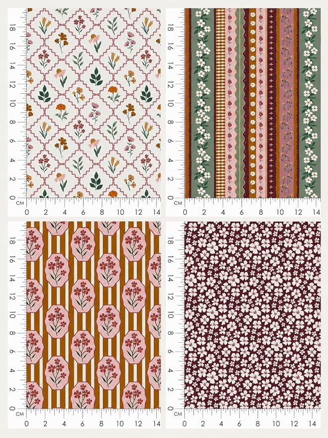 Boho Floral Cotton Fabric Bundle, 5 Coordinating Fabric Panels, 23.6 x 11.8 in - Image 7