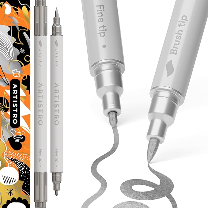 ARTISTRO 2 Silver Dual-Tip Acrylic Paint Pens by ARTISTRO