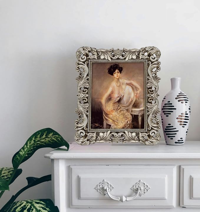 Silver Picture Frame 8x10 Gothic Picture Frames Ornate Vintage | Real Glass - Image 8