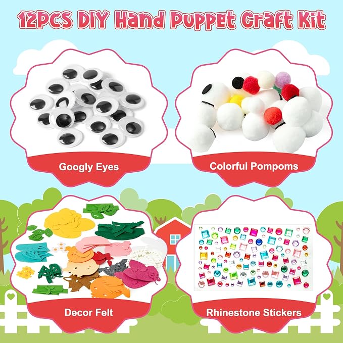 WATINC 12Pcs Hand Puppet Making Kit, Art Craft Felt Sock Puppet Toys, Creative - Image 2