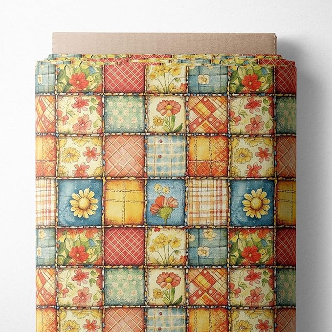 Sunny Garden Patchwork Cotton Fabric Panel 61 x 36.6 Inches, Floral Rustic by FabricsTown