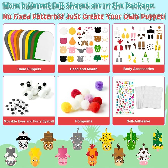 WATINC 12Pcs Hand Puppet Making Kit, Art Craft Felt Sock Puppet Toys, Creative - Image 3