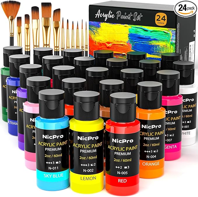 Nicpro Acrylic Paint Set, 24 Colors by Nicpro