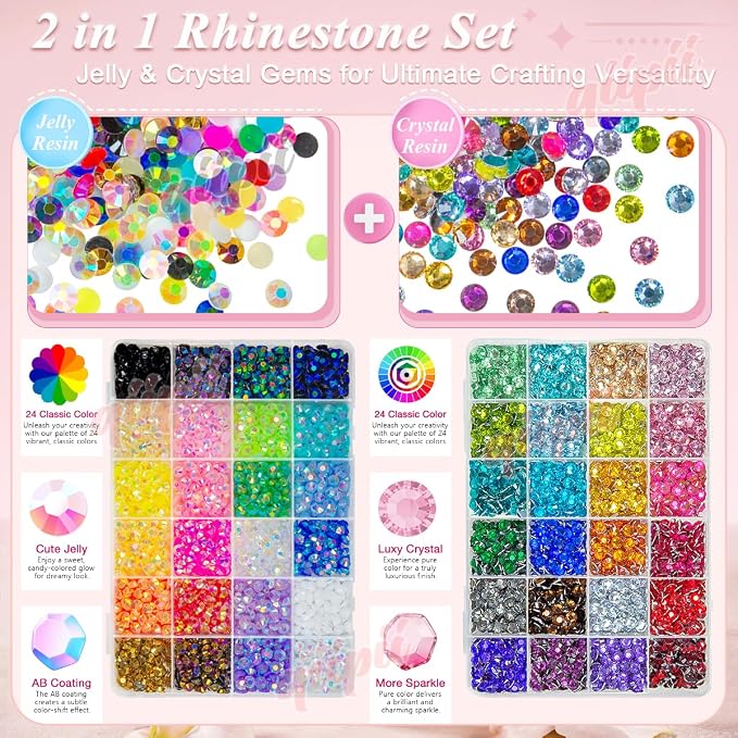 qiipii 48 Color 6mm Jelly AB & Crystal Colorful Resin Rhinestones - Image 2