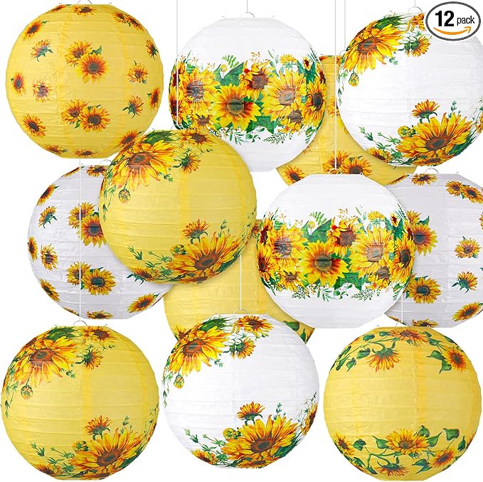 Panelee 12 Pcs Sunflower Paper Lanterns Party Decorations 8 Inch Hanging Round by Panelee