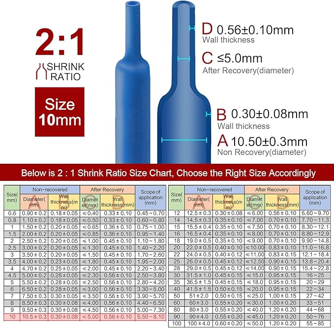 Chanzon Blue Polyolefin 2:1 Ratio Heat Shrink Tubing 80ft Roll 3/8"（10mm） Diameter Perfect for Electrical Cords 1pcs