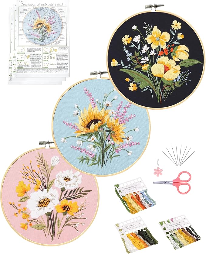 Santune 3 Pack Flower Embroidery Kit by Santune