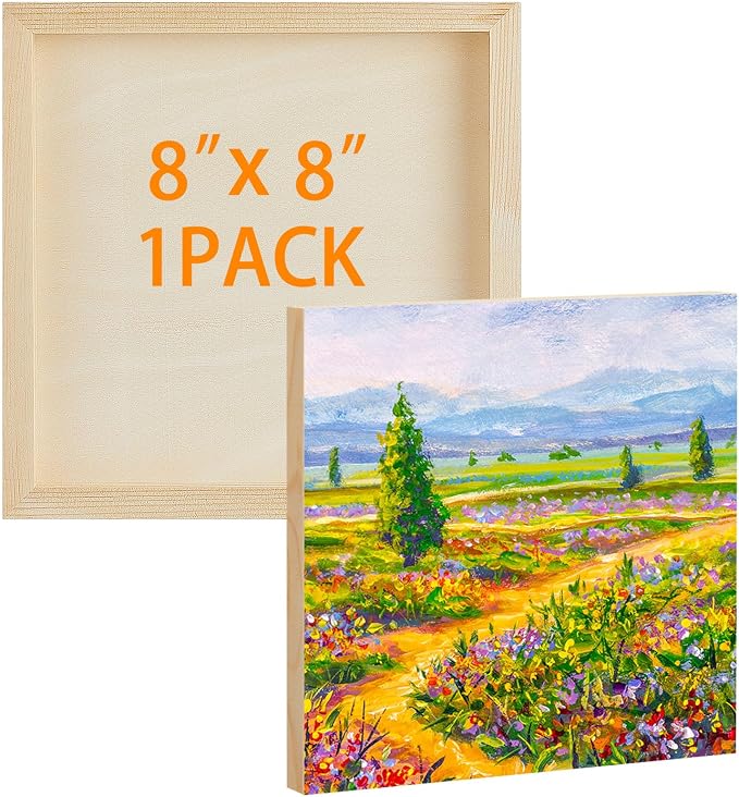 Barydat 1 Pack Wood Canvas Board 8 x 8 Inch Unfinished Wood Canvas Wooden Panel by home