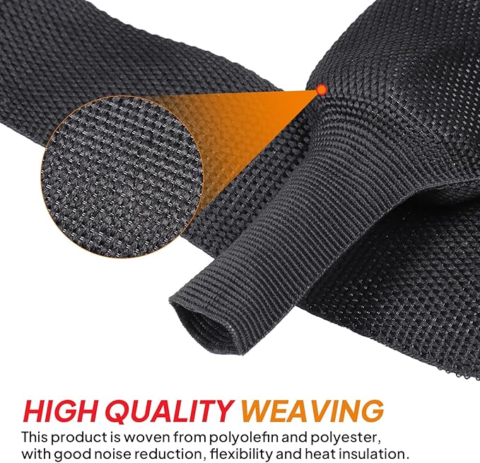 2:1 Ratio Automotive Heat Shrink Braided Sleeve, Cord Protector, Wear-Resistant Fabric Flat Woven Shrinkable Tubing Wires Hoses Protection (3/8"-15ft)